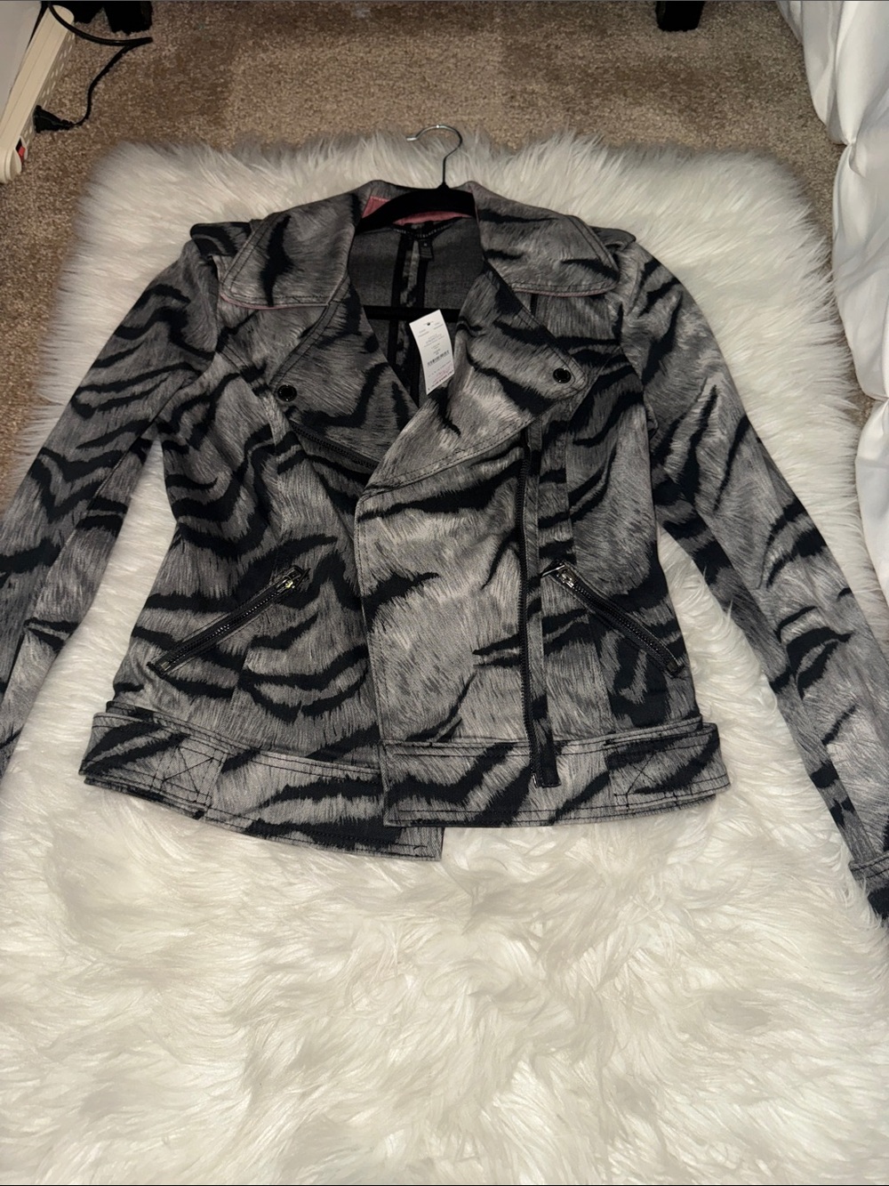 WHBM Women’s Grey and Black Animal Print Moto Jacket